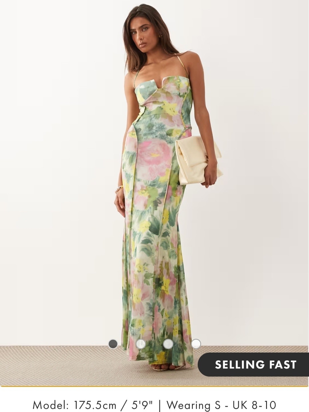 ASOS Pastel Floral Watercolor Maxi Slip Dress in Pink, Green, Yellow